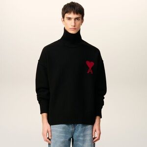 Ami Alexandre Mattiussi Black Wool Ami De Coeur Funnel Neck Sweater Heart Size L